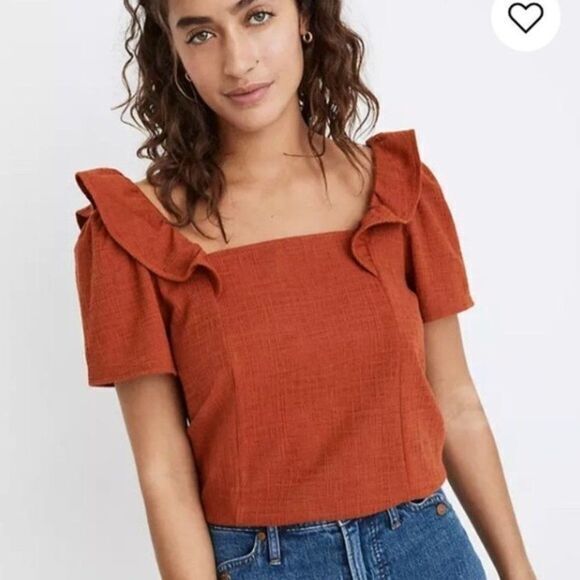 Madewell Crosshatch Ruffled Top‎ - Picture 1 of 16